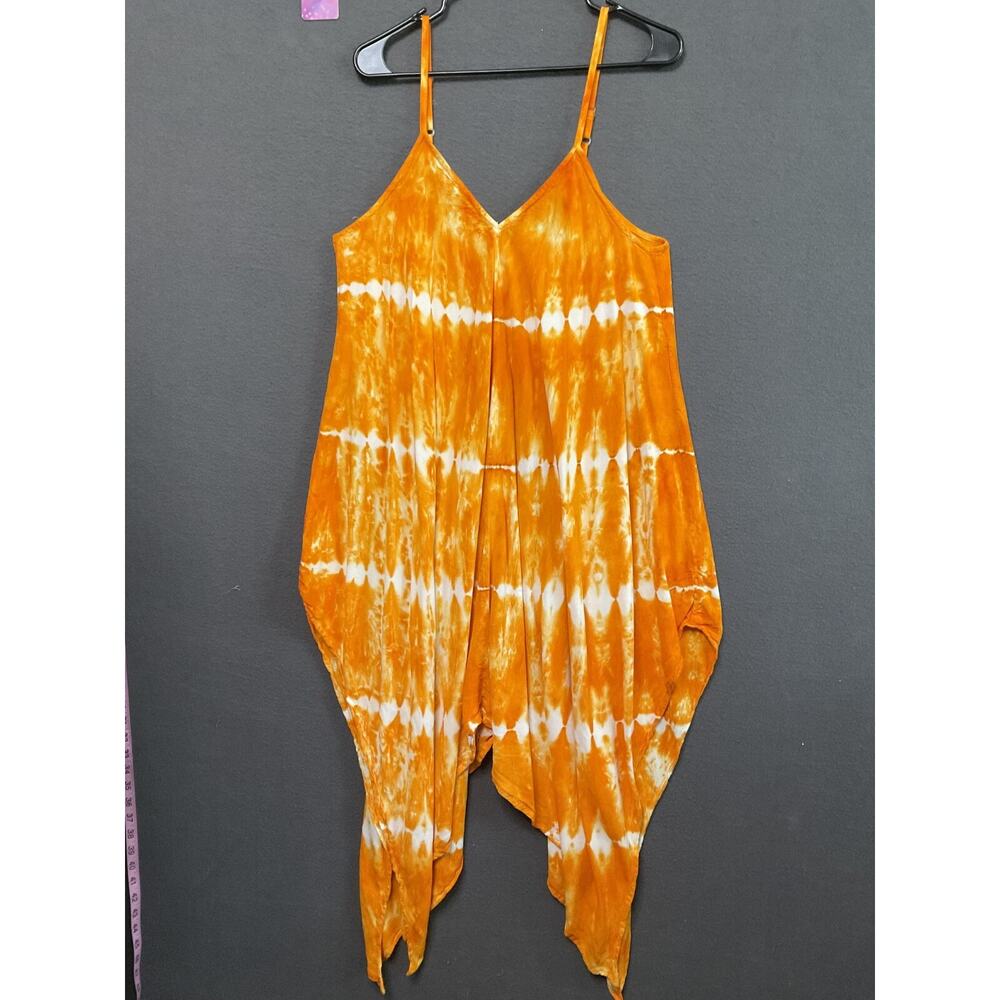 Shore Drive Sundress Orange Tie Dye Harem Jumpsuit Romper Adjustable Straps M